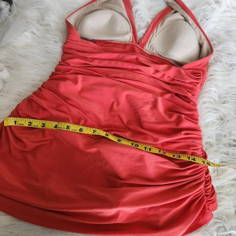 Magicsuit Yvonne Slimming Swim Dress 14W Halter‎ Ruched Dark Coral Pink